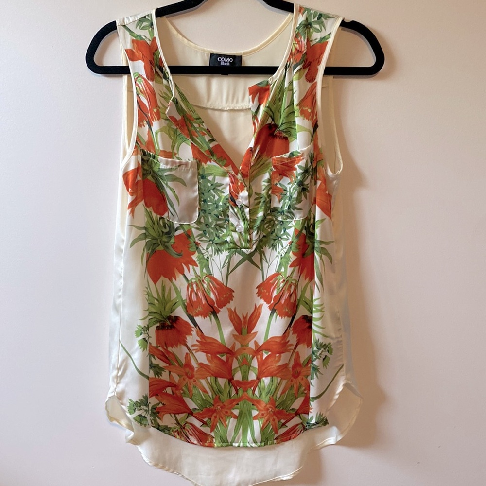 Como Black Satin Sleeveless Blouse